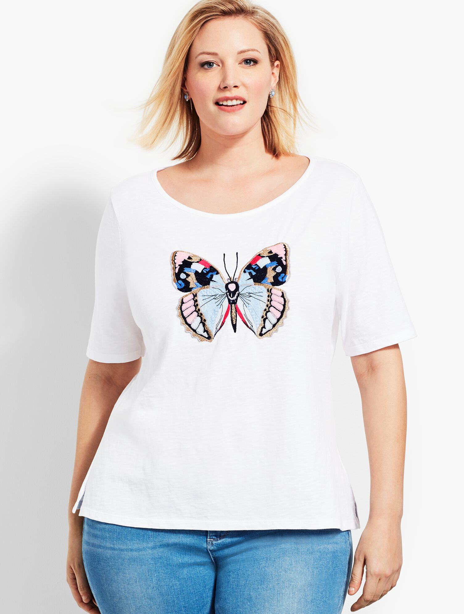 Embellished Butterfly Boatneck Tee