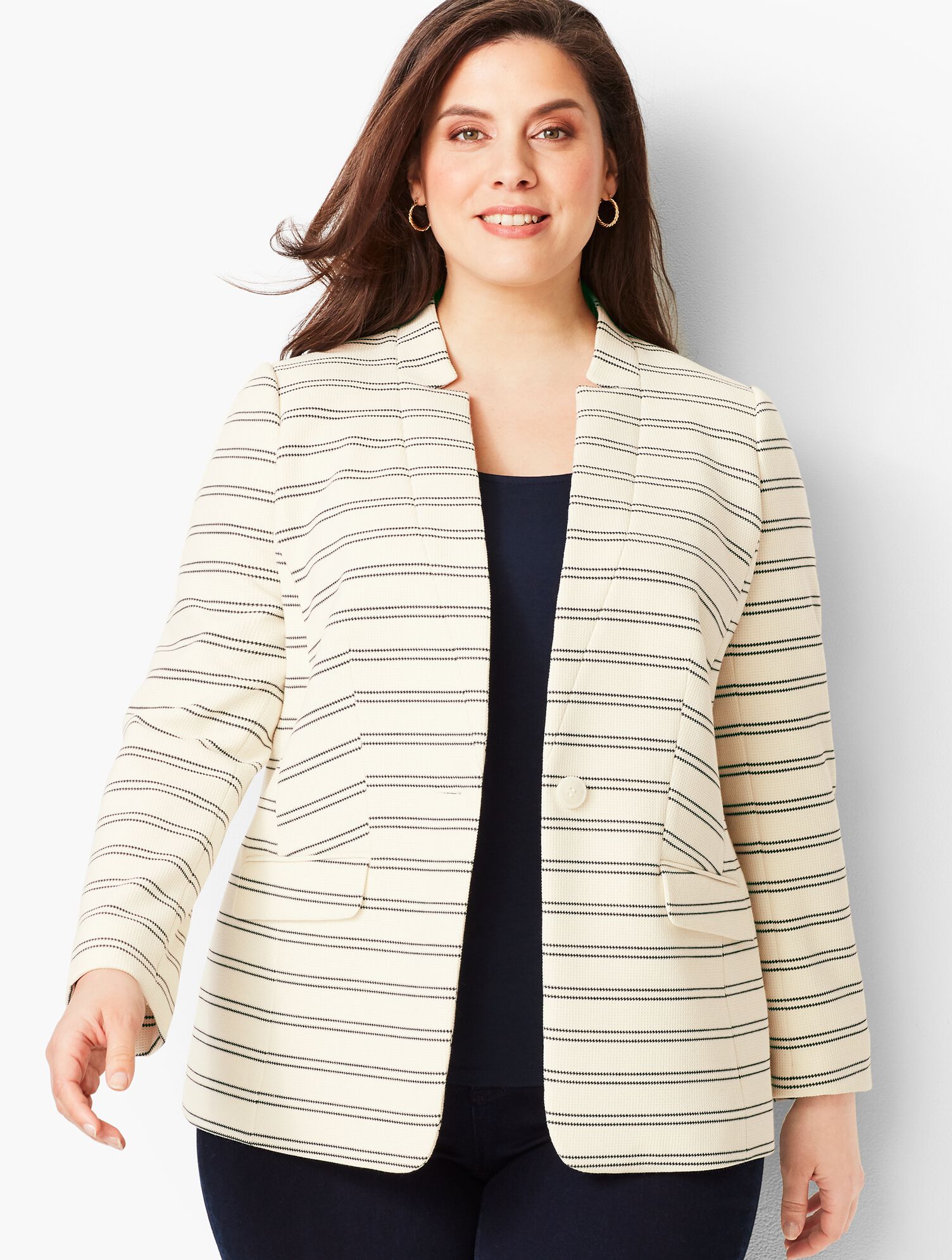 Stripe Waffle-Stitch Blazer