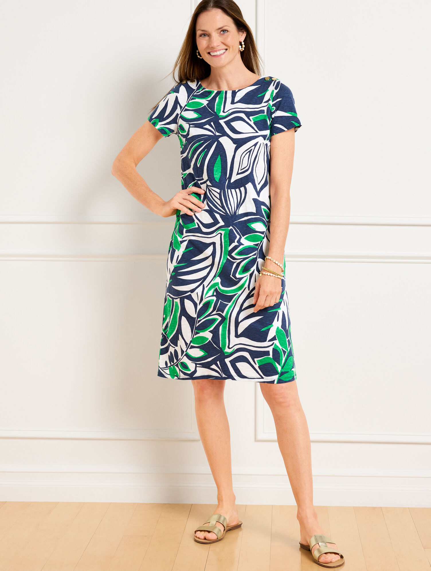 Nantucket Slub Short Sleeve Shift Dress - Expressive Palms