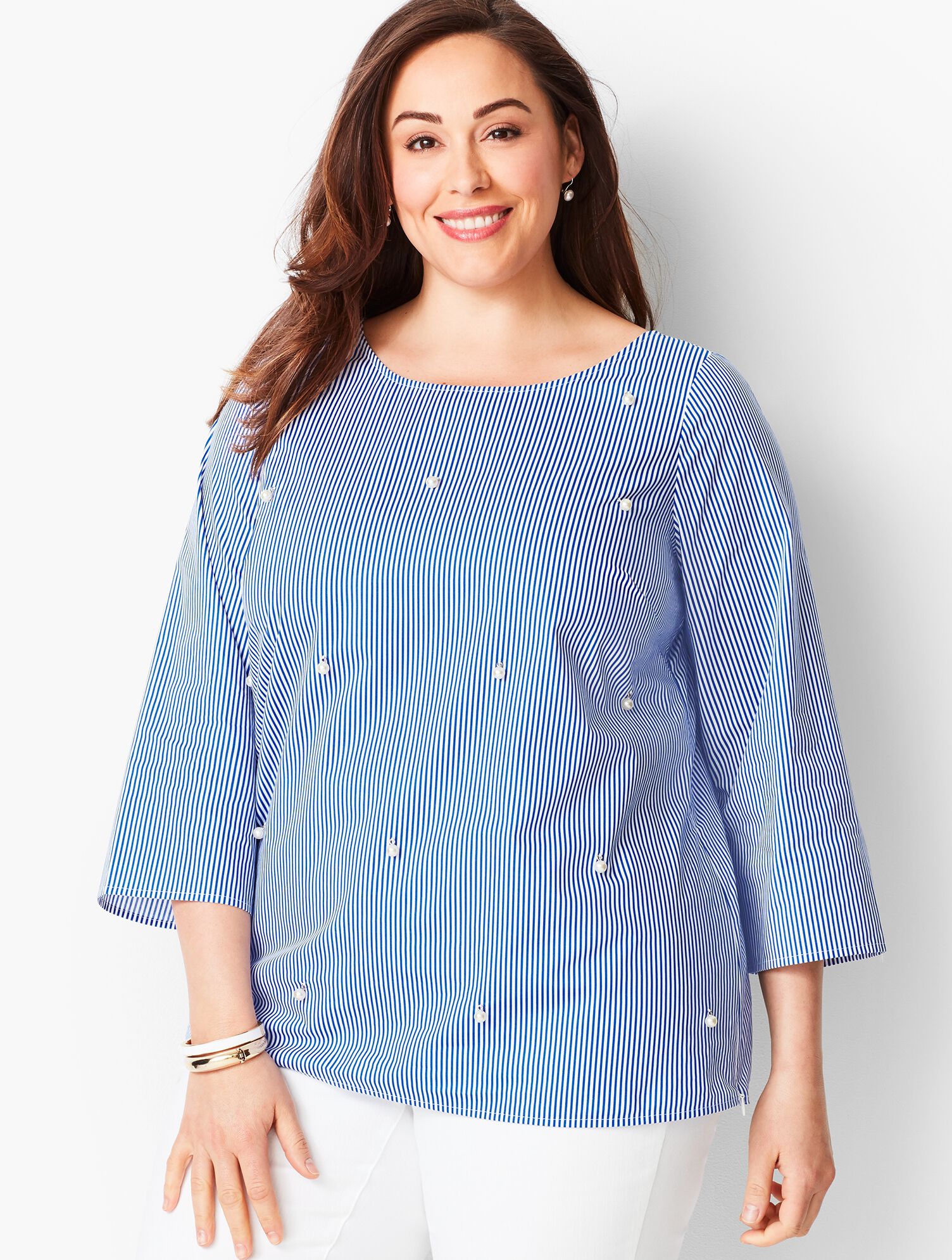Field Stripe Pearl-Embellished Top