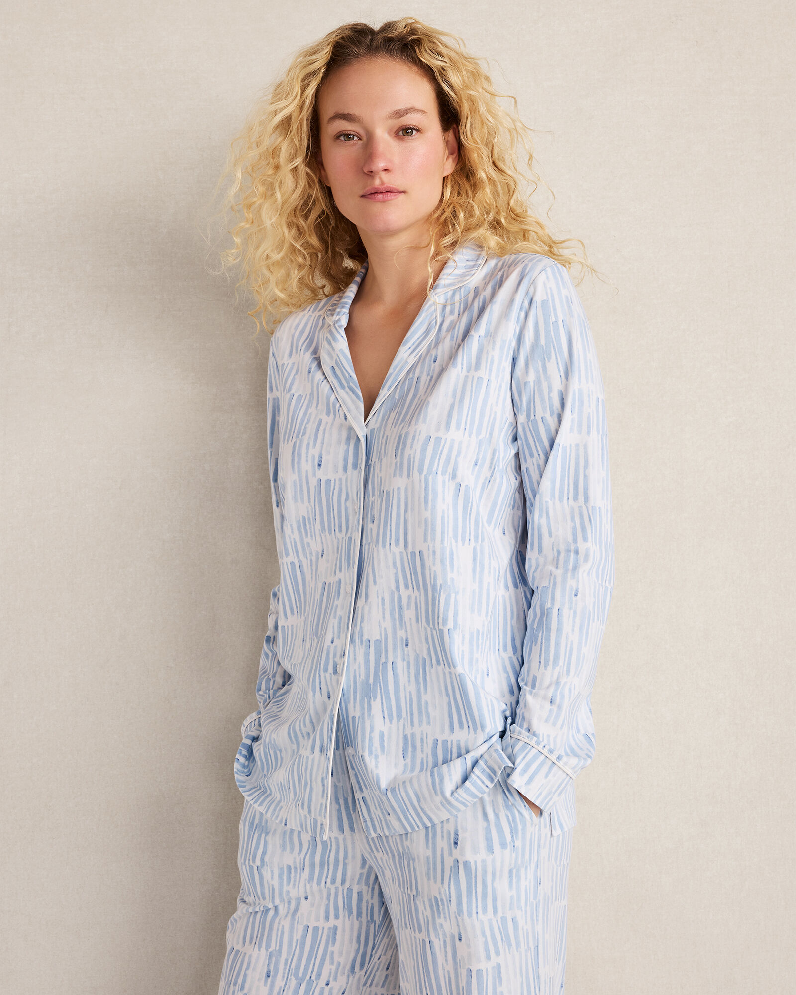 Organic Cotton Jersey Watercolor Wave Pajama Top