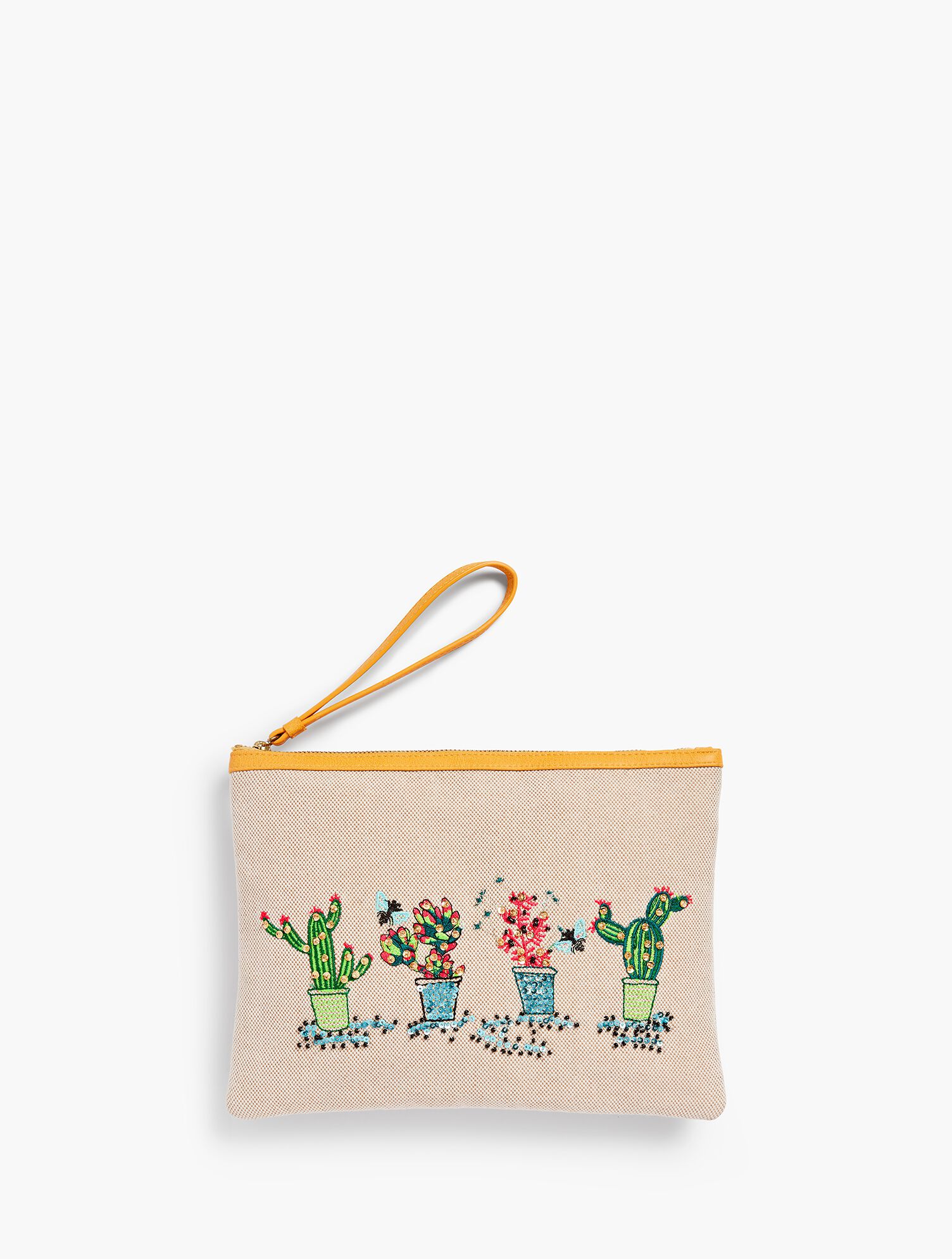 Cactus-Embroidered Novelty Wristlet