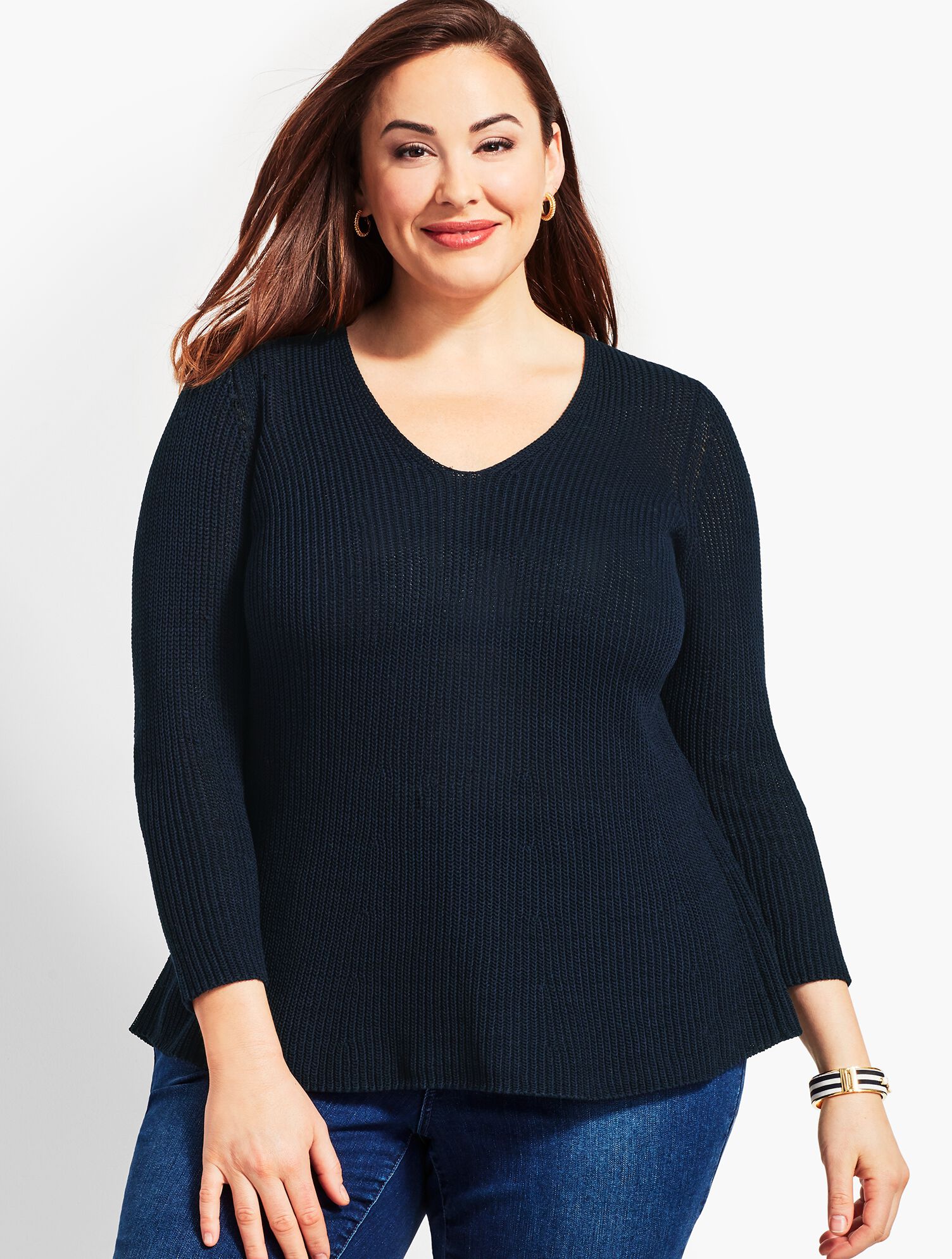 Shaker-Stitch Flounce Sweater