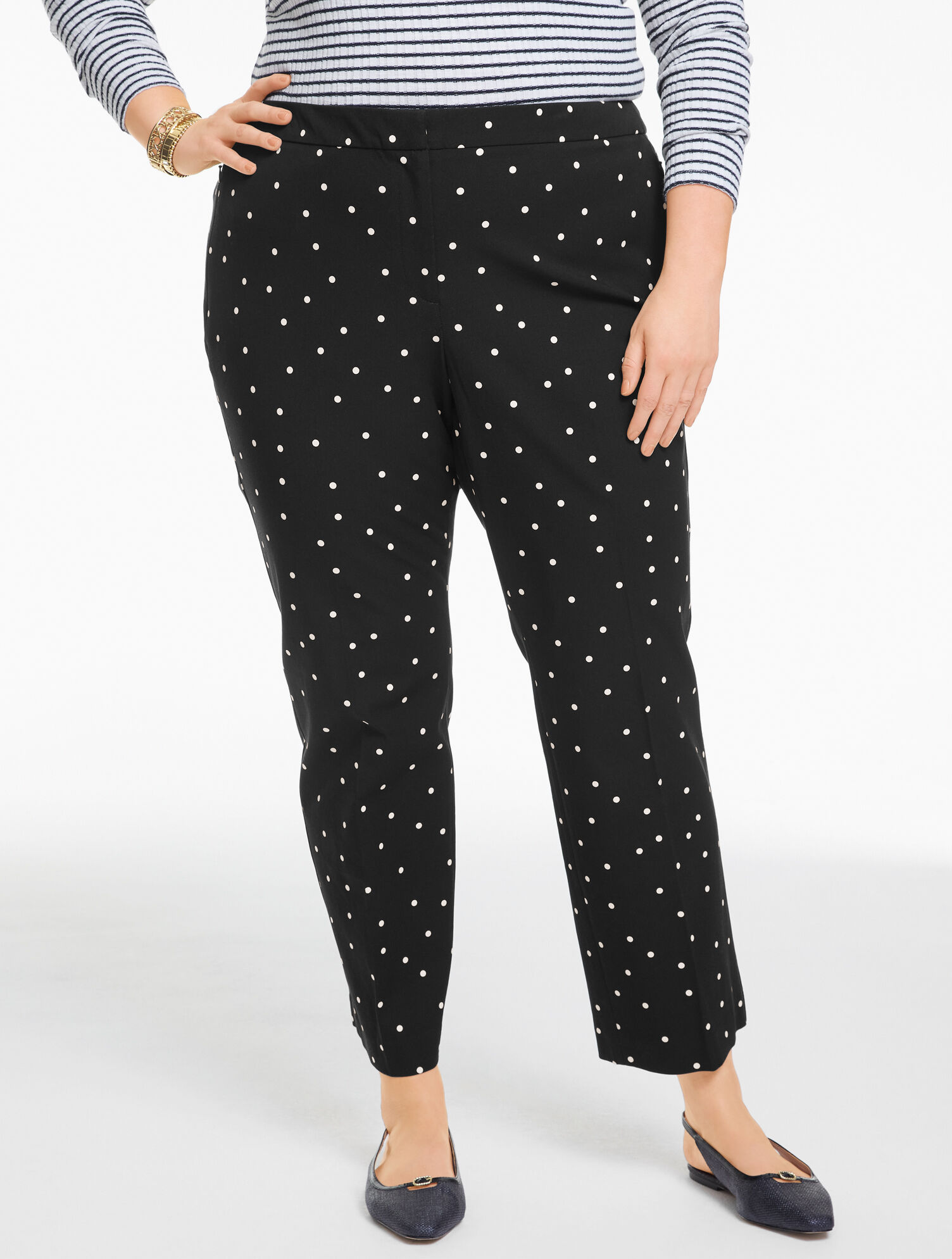 Cotton Bi-Stretch Straight Ankle Pants - Luminous Dot