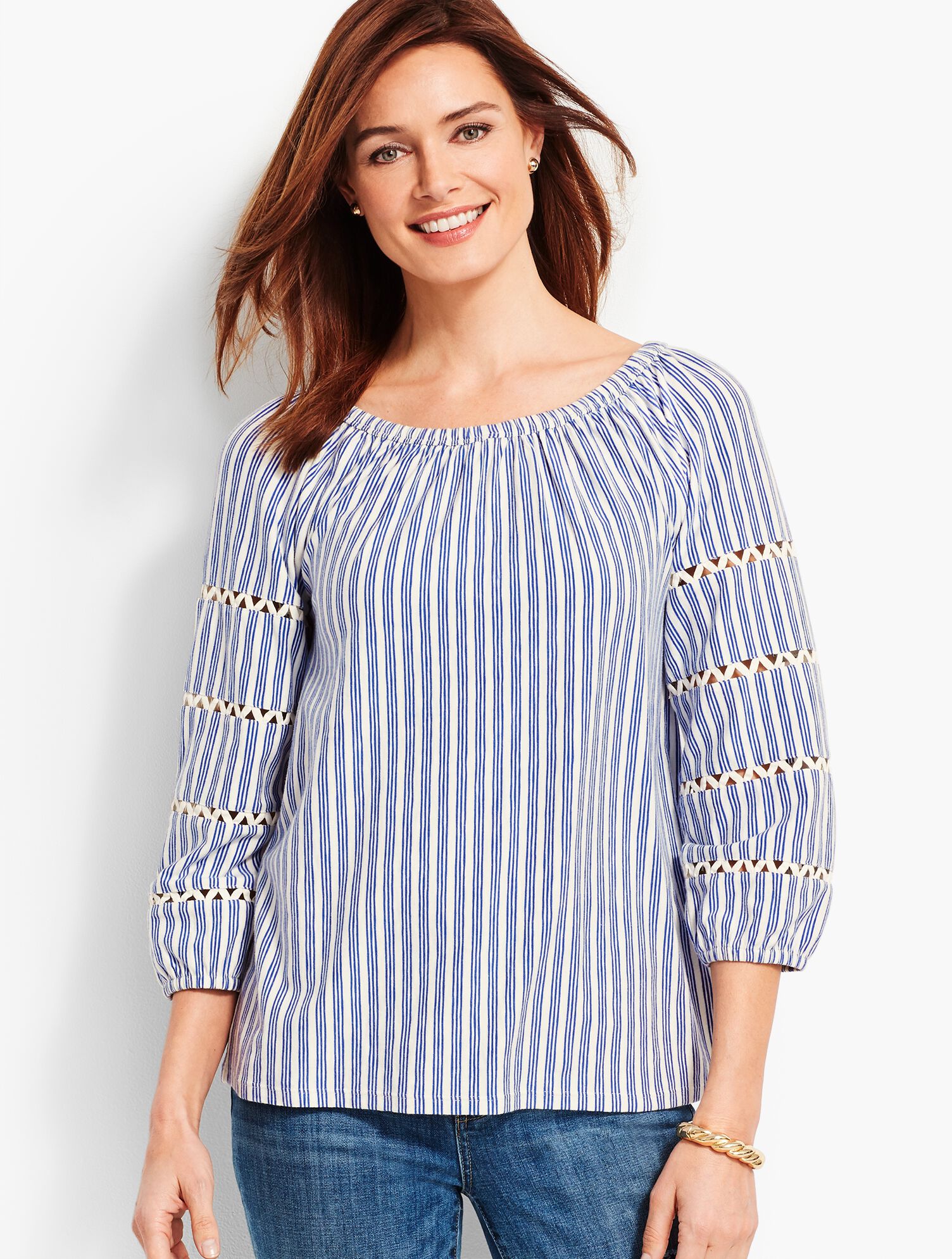 Scoop-Neck Top with Ric Rac Trim - Stripe