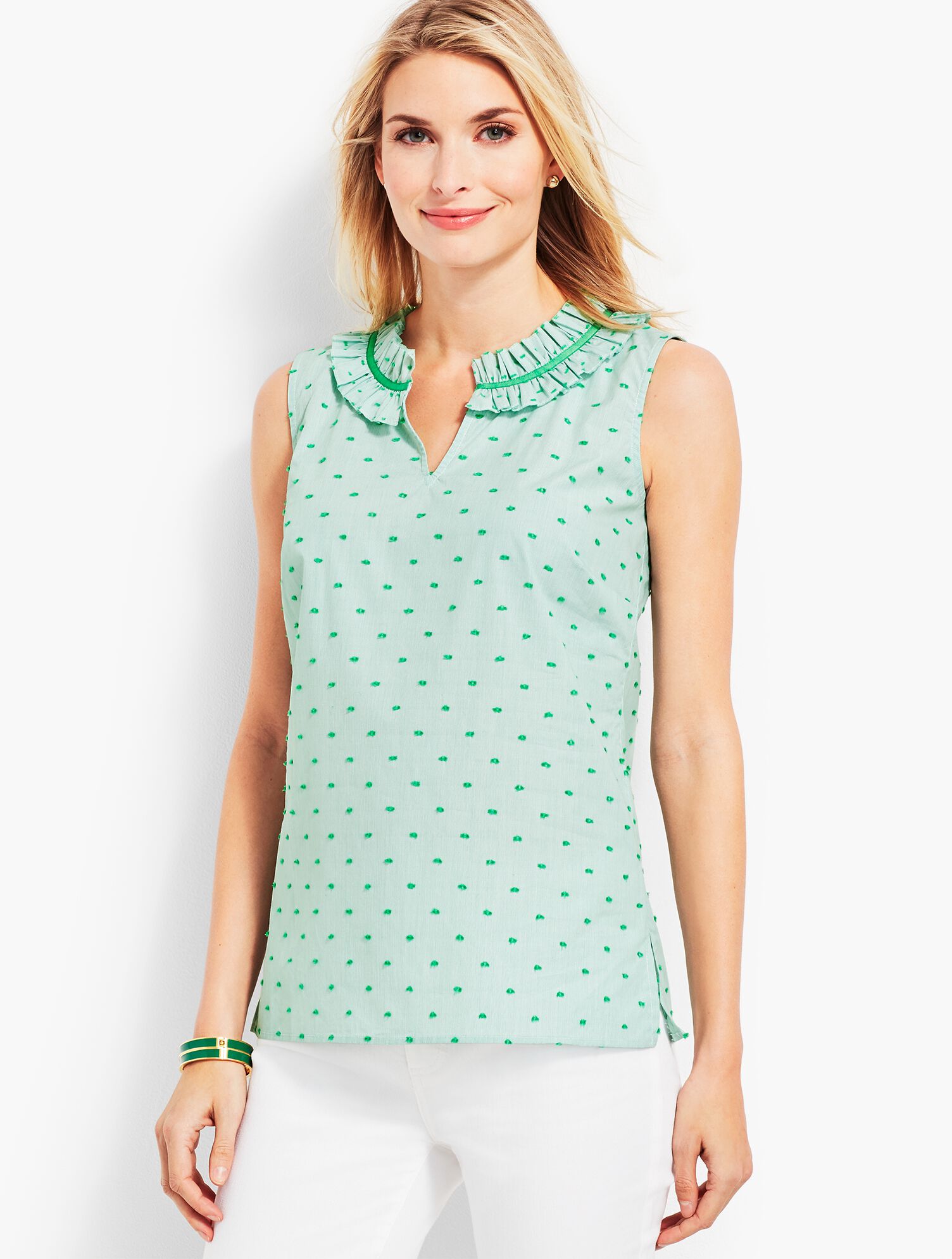 Ruffle Split-Neckline Top