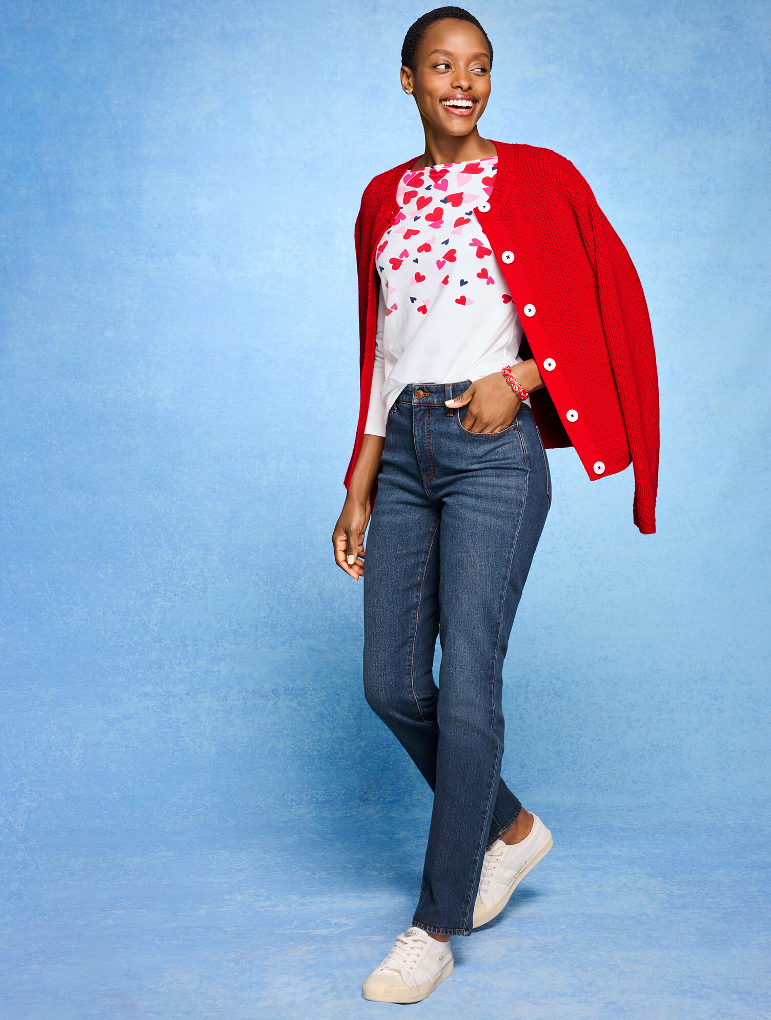 Bateau Neck Tee - Scattered Hearts