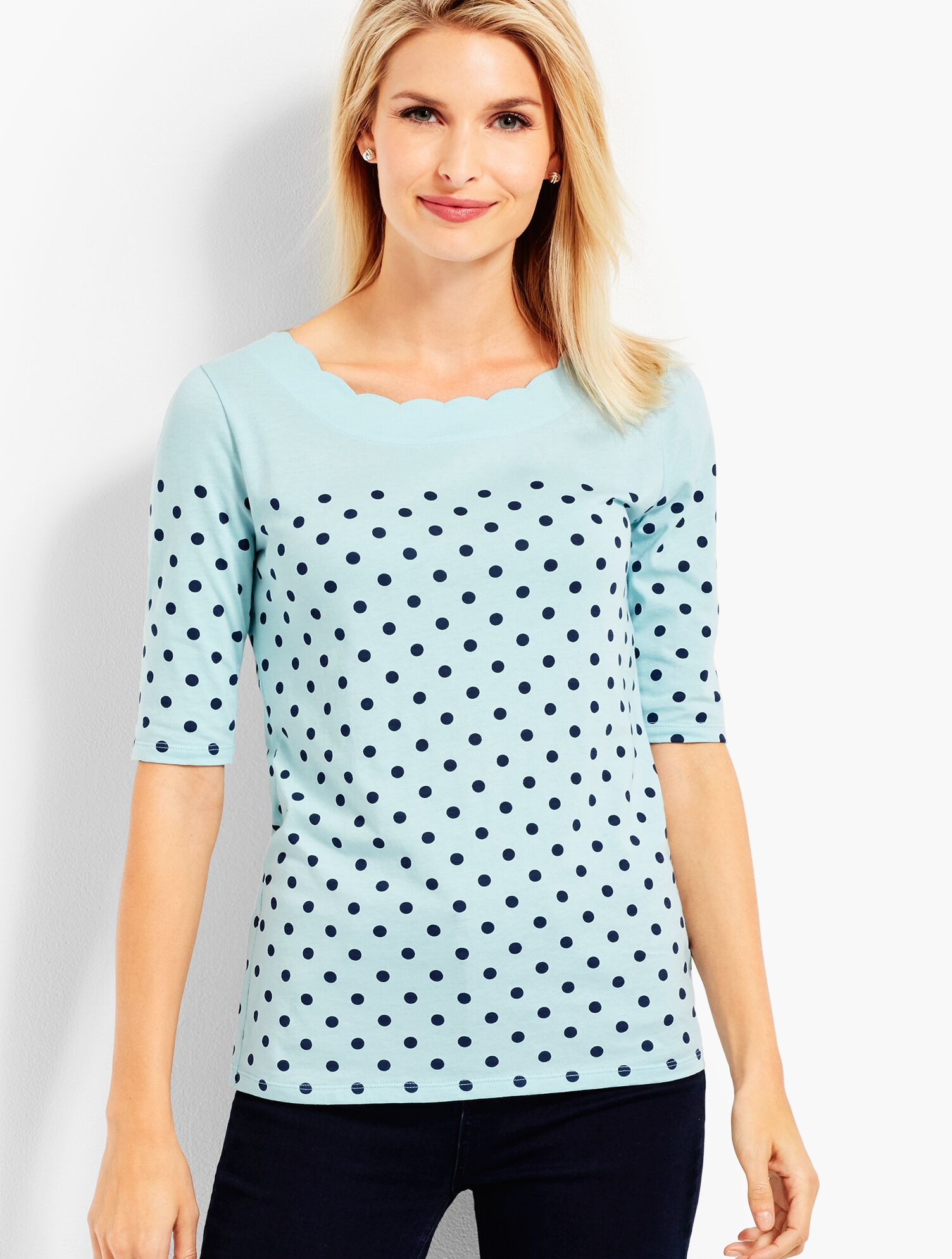 Scallop-Neck Top - Dot