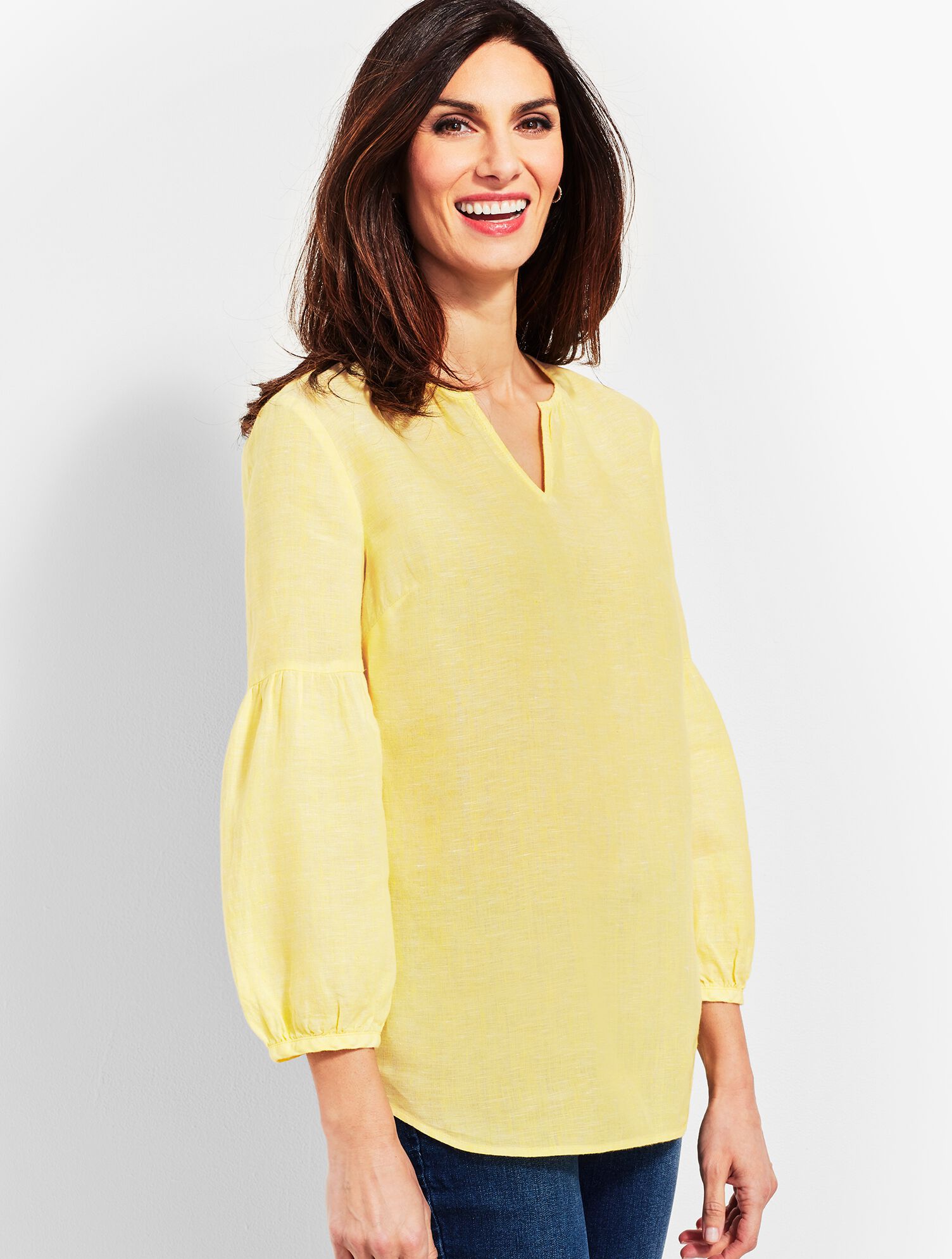 Linen Lantern-Sleeve Popover Shirt - Cross-Dyed
