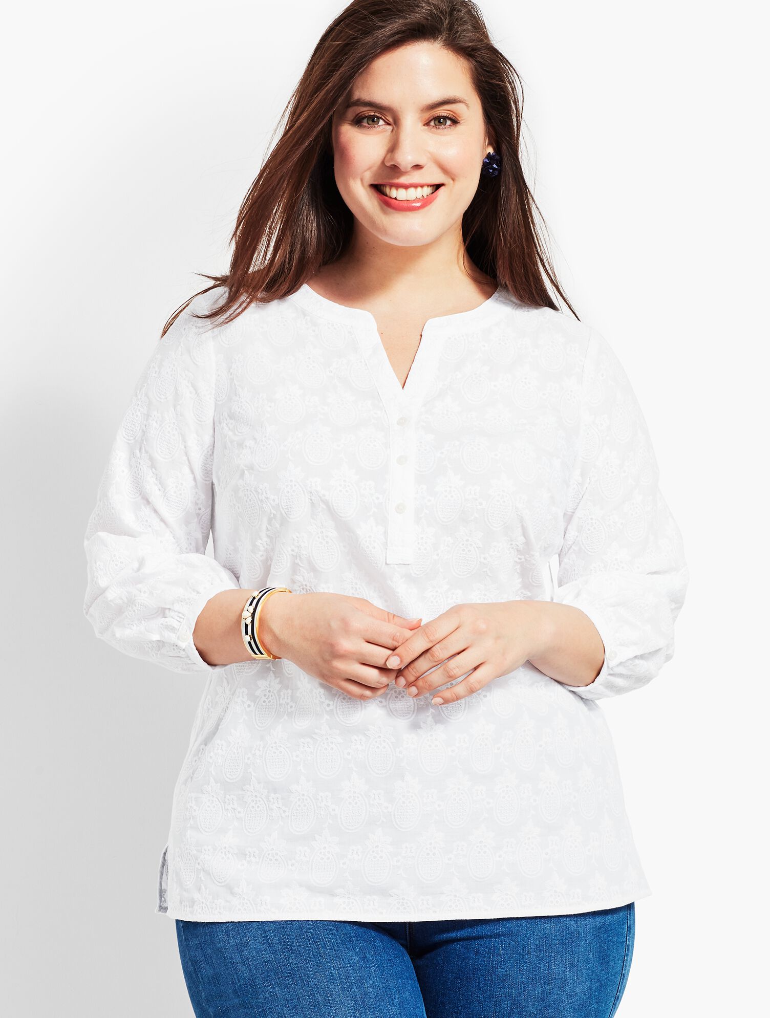 Eyelet Pintuck Popover-Pineapple Party