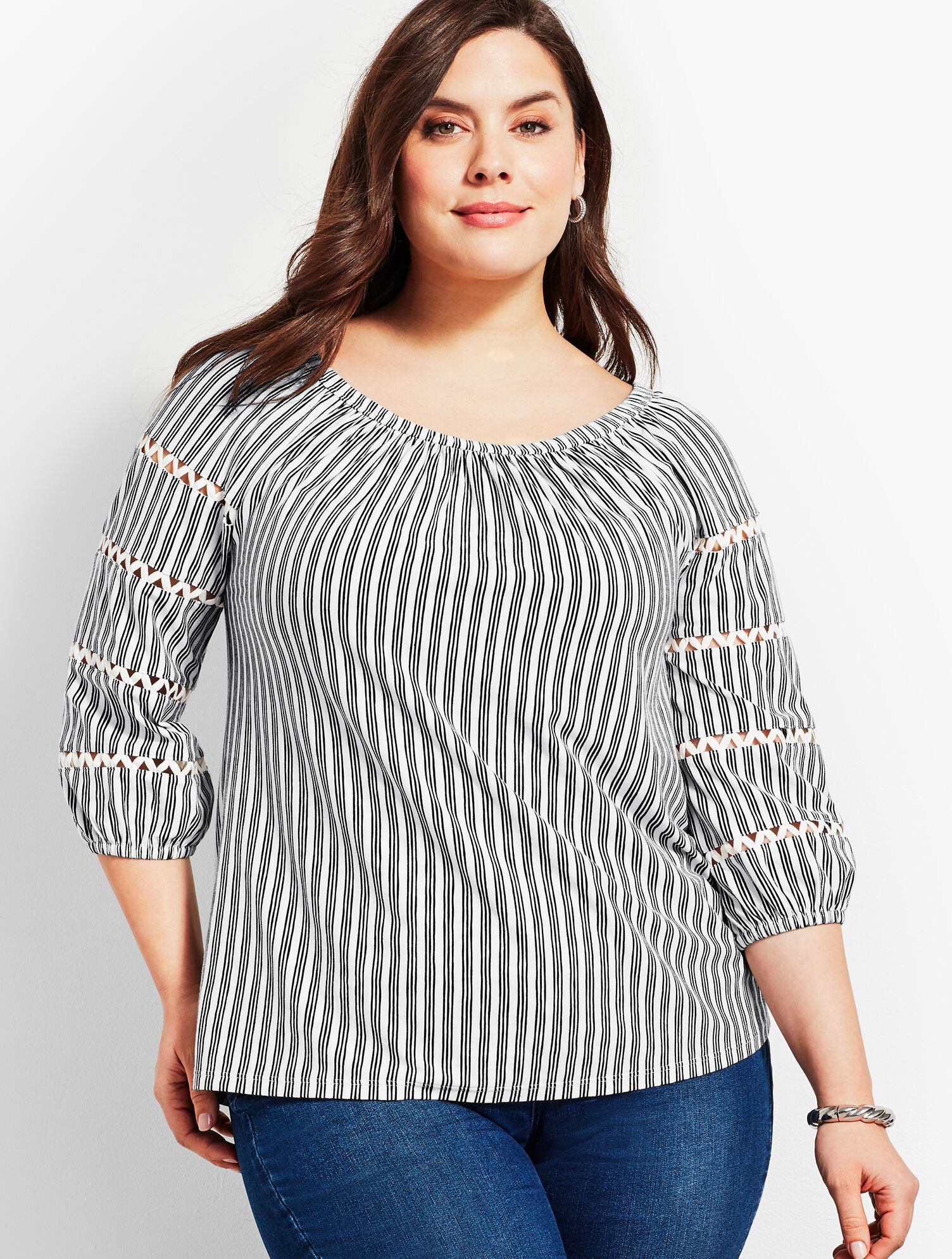 Scoop-Neck Top with Ric Rac Trim - Stripe
