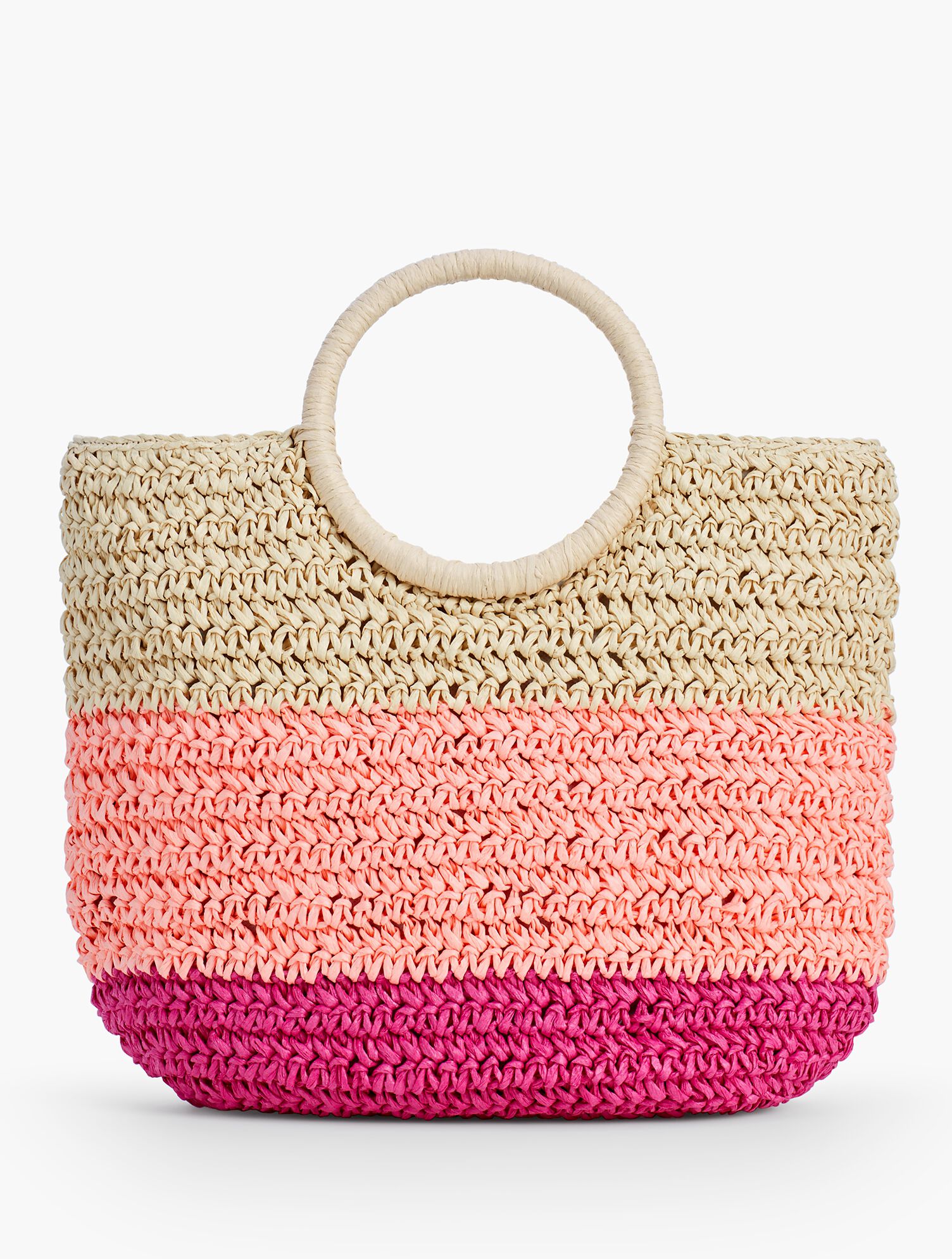 Crochet Straw Circle-Handled Tote