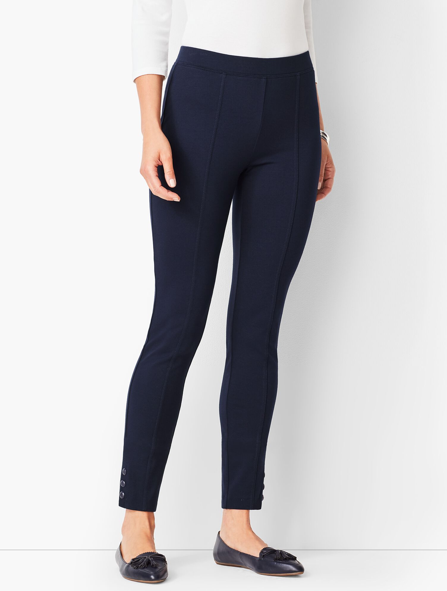 Ankle-Snap Ponte Leggings - Solid