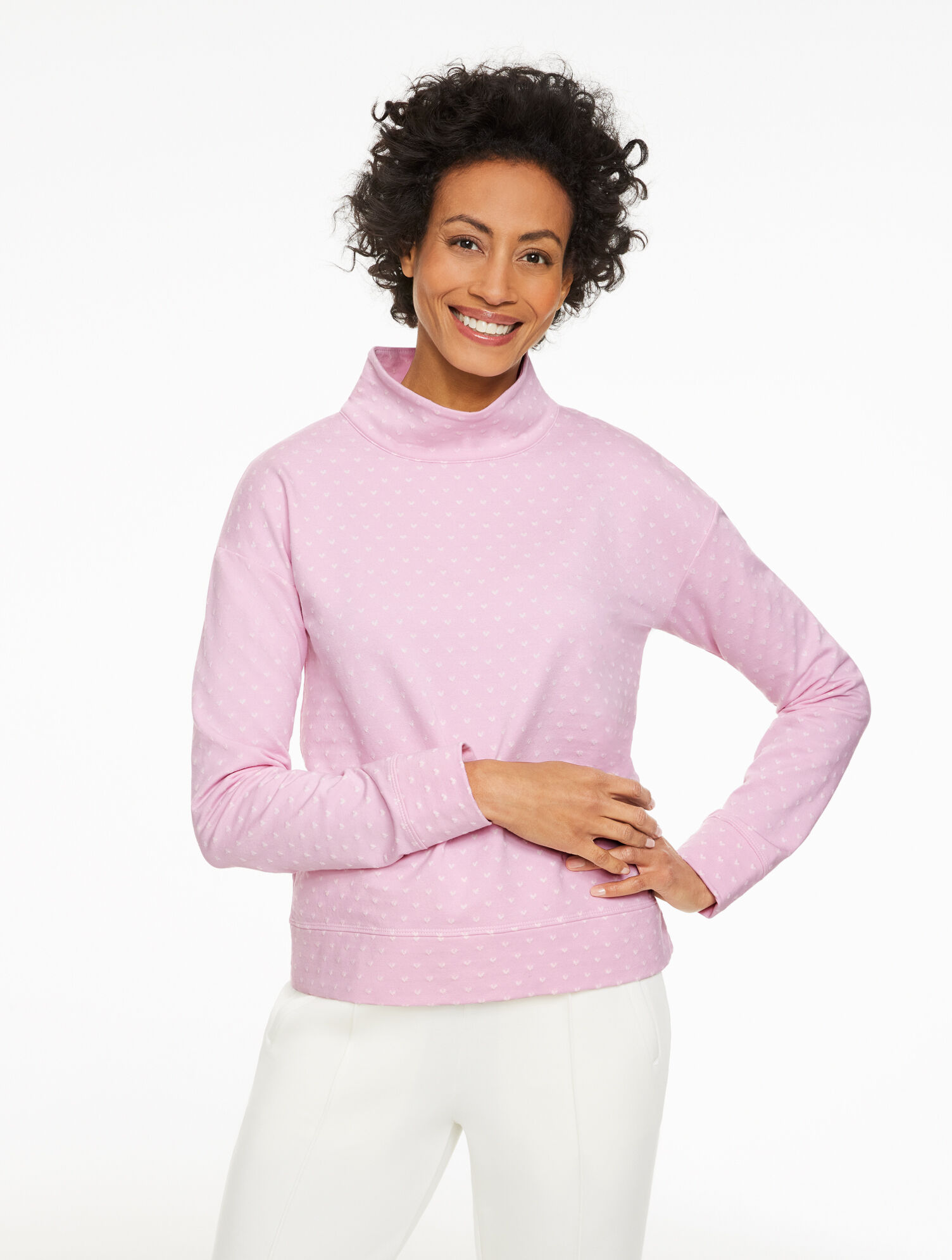 Jacquard Cowl-Neck Pullover - Heart Dot