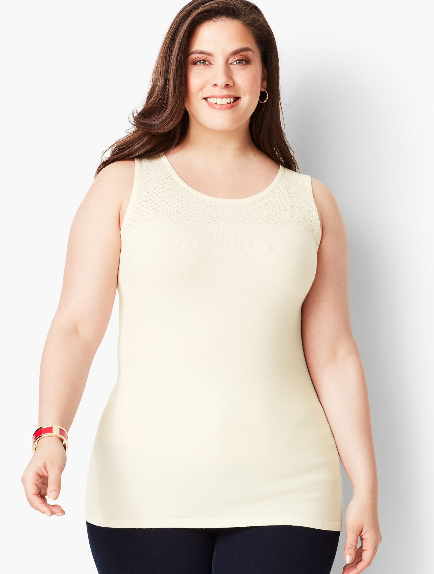 Pointelle-Yoke Sweater Shell