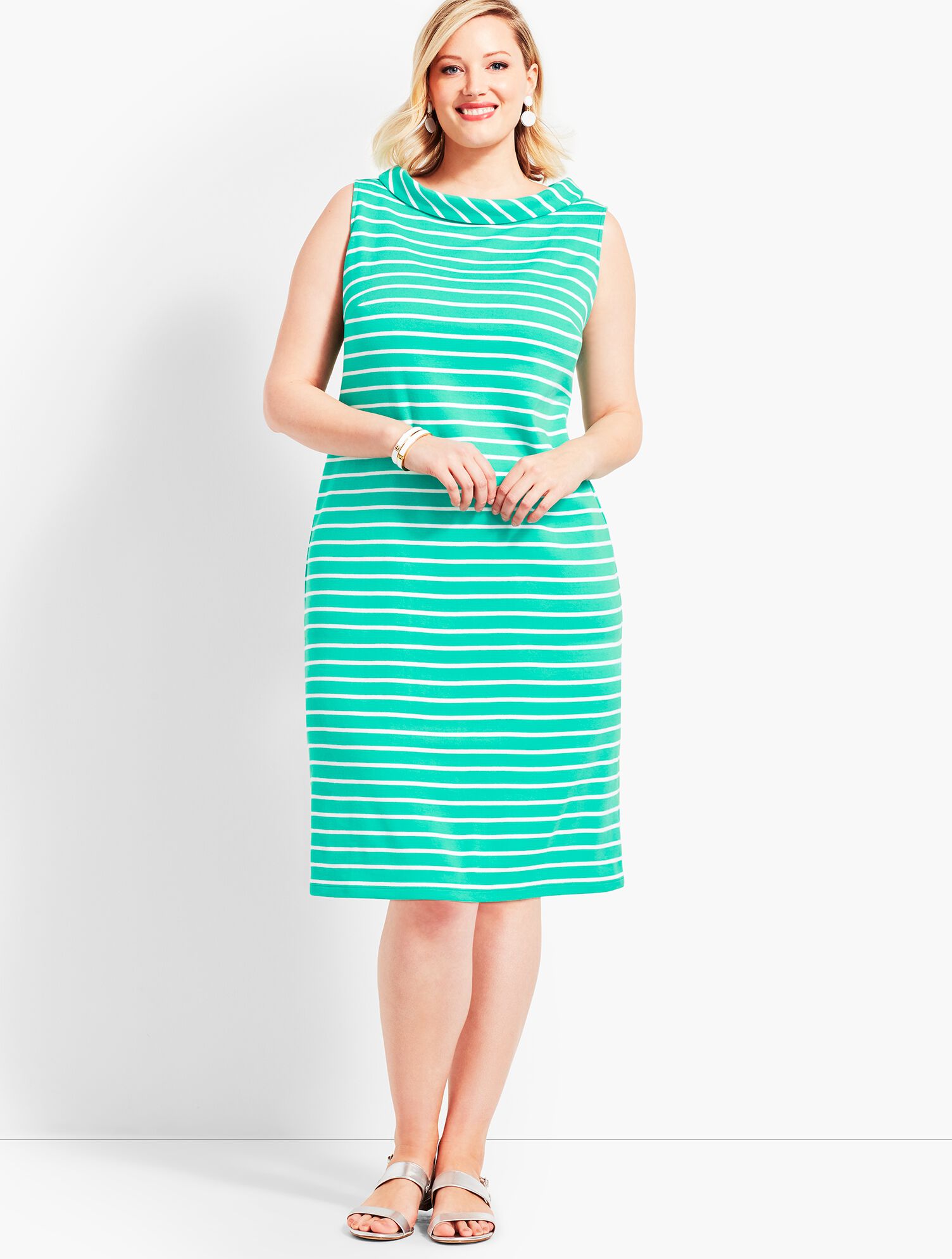 Audrey-Neck Stripe Interlock Shift Dress