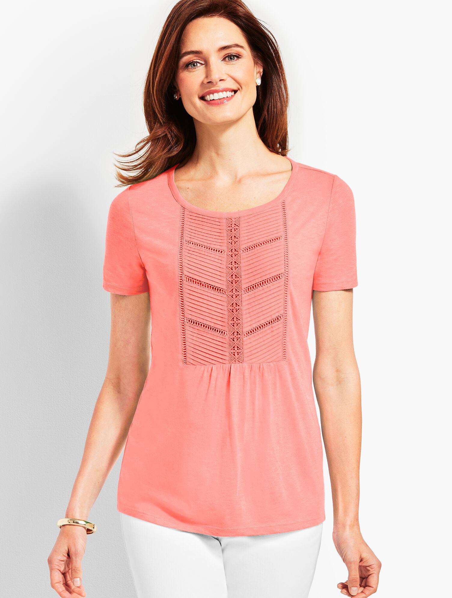 Woven Front Short-Sleeve Top