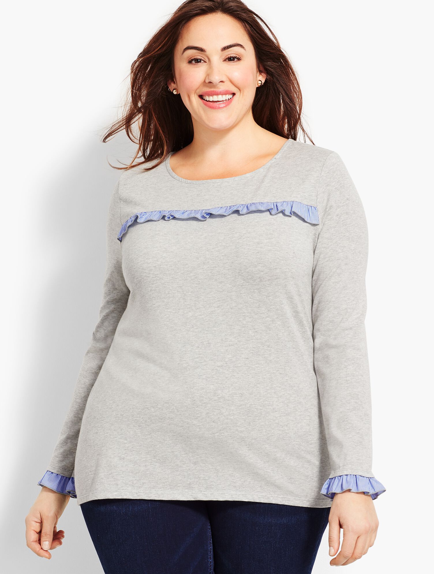 Ruffle-Yoke Crewneck Top