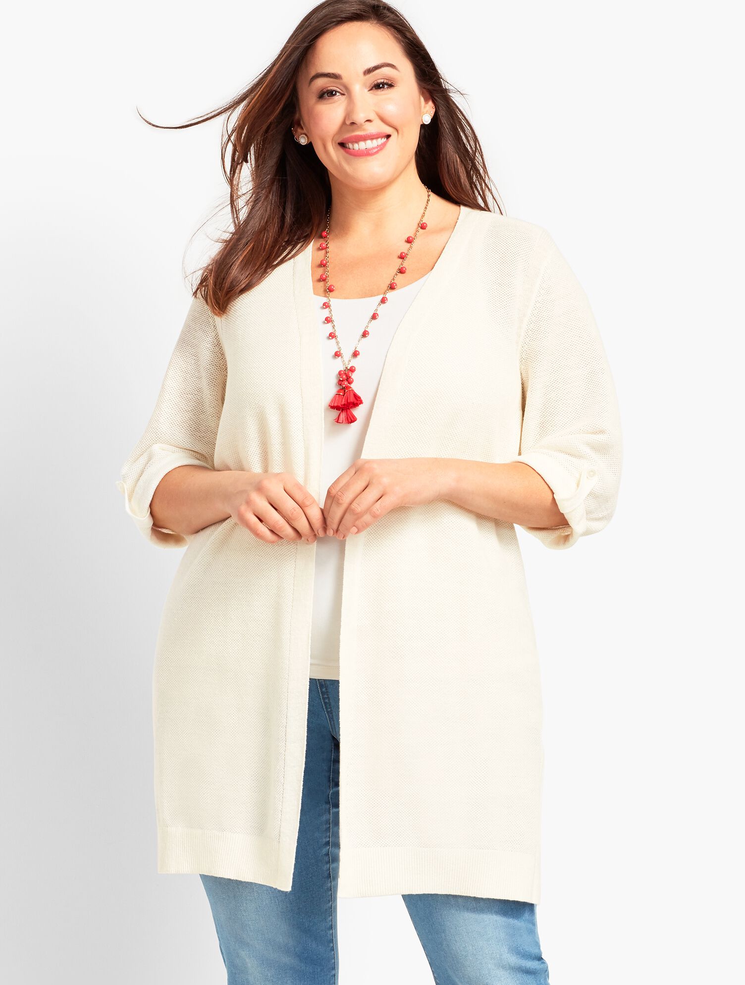 Textured Linen Roll-Tab Long Duster