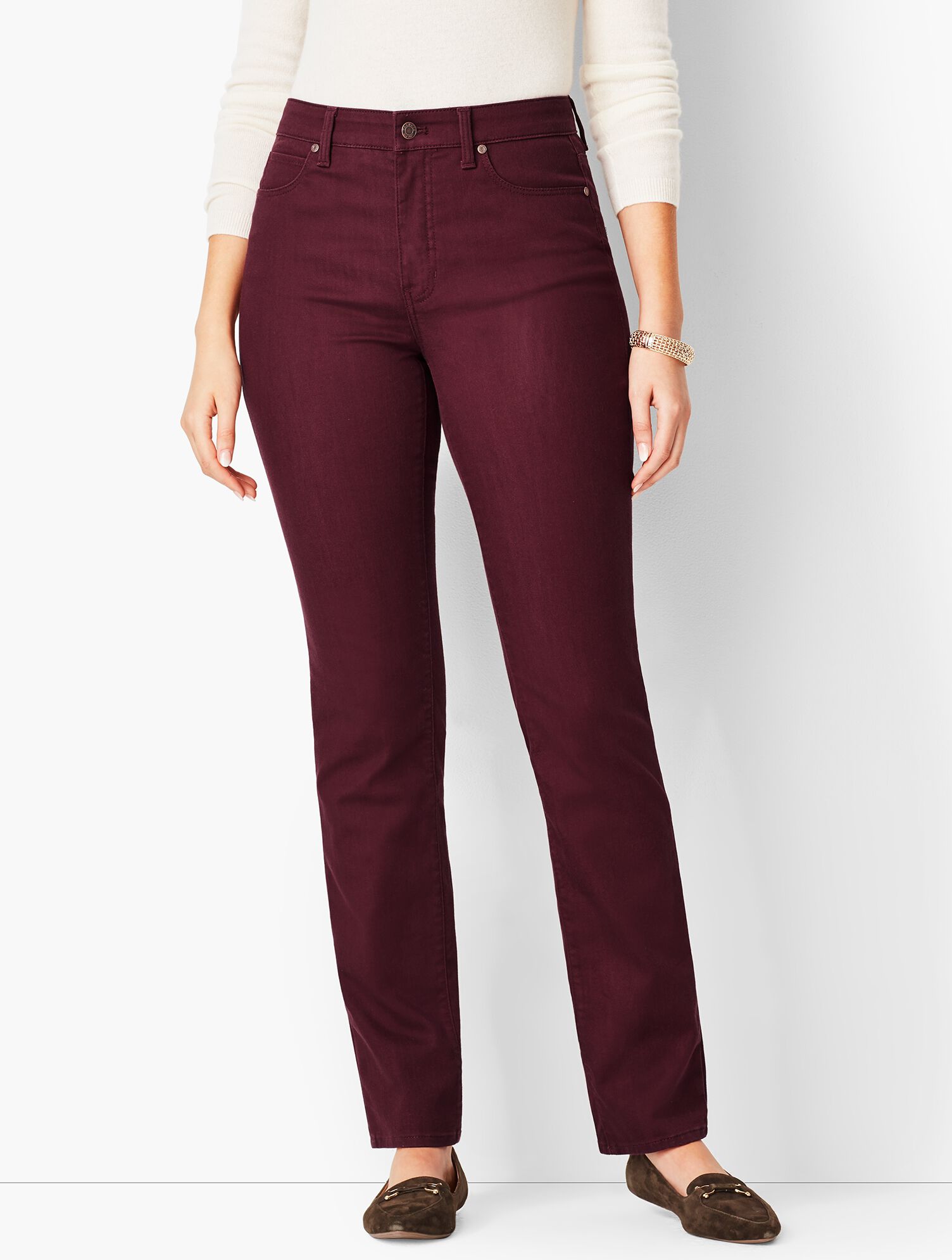 High-Waist Straight-Leg Jeans - Merlot/Curvy Fit