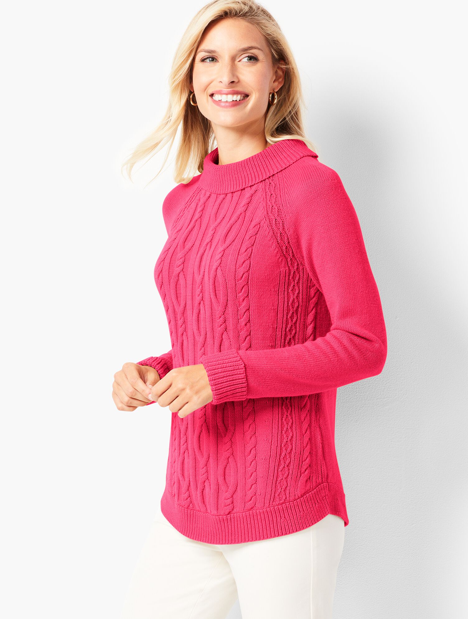 Cotton Cable Portrait-Collar Sweater