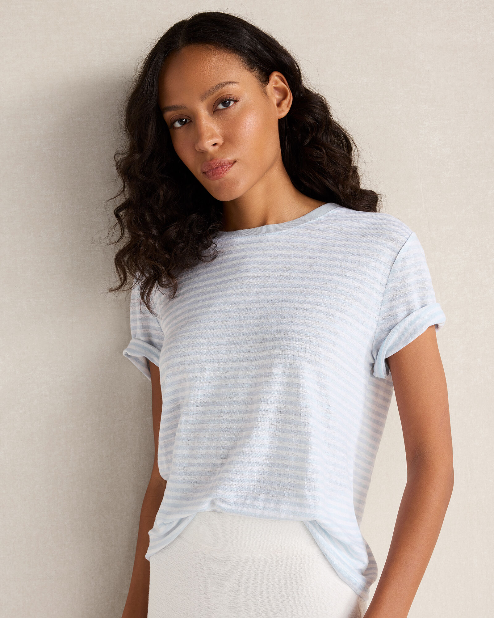 Linen Striped Short Sleeve Tee