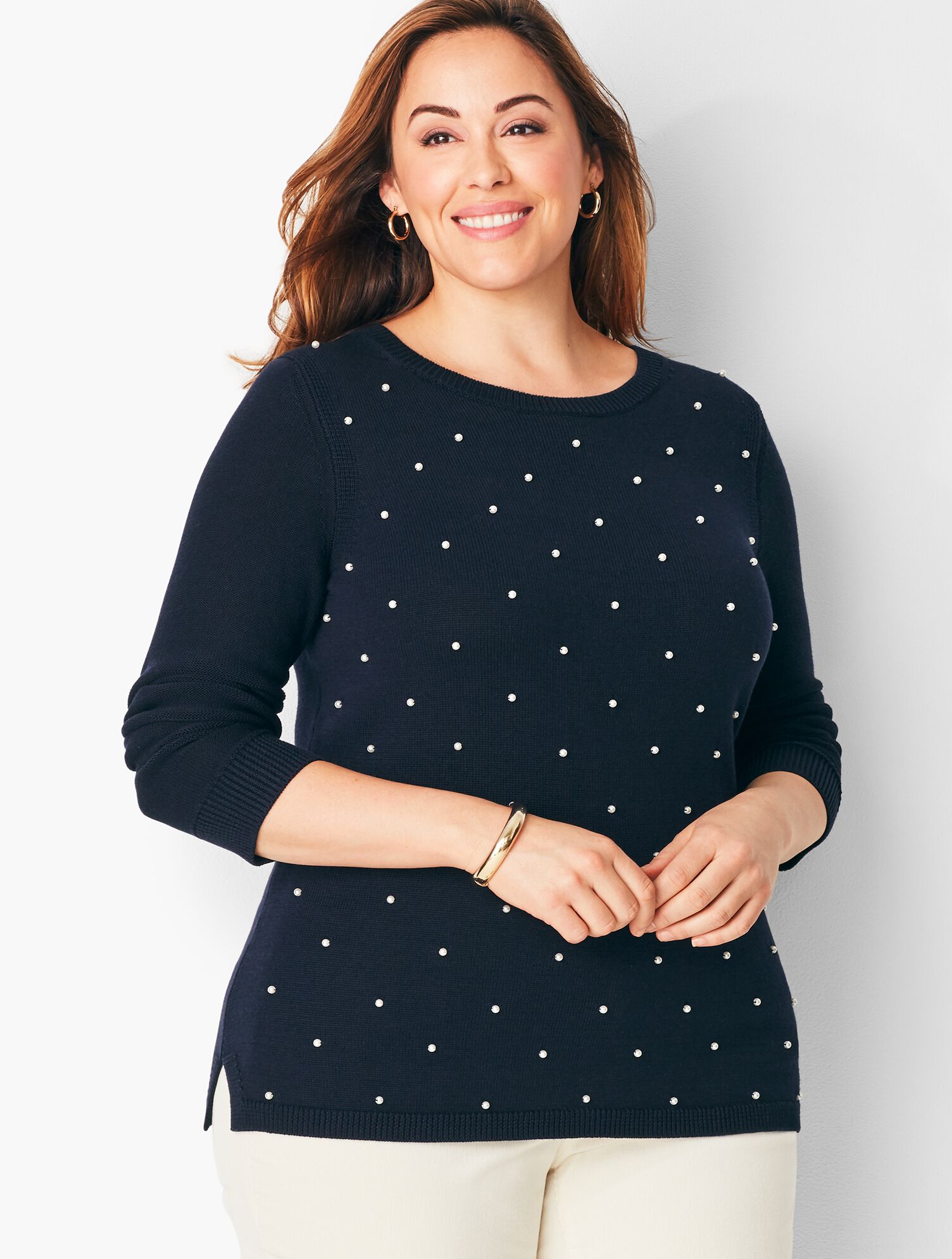 Cotton &amp; Tencel Pearl-Embellished Sweater