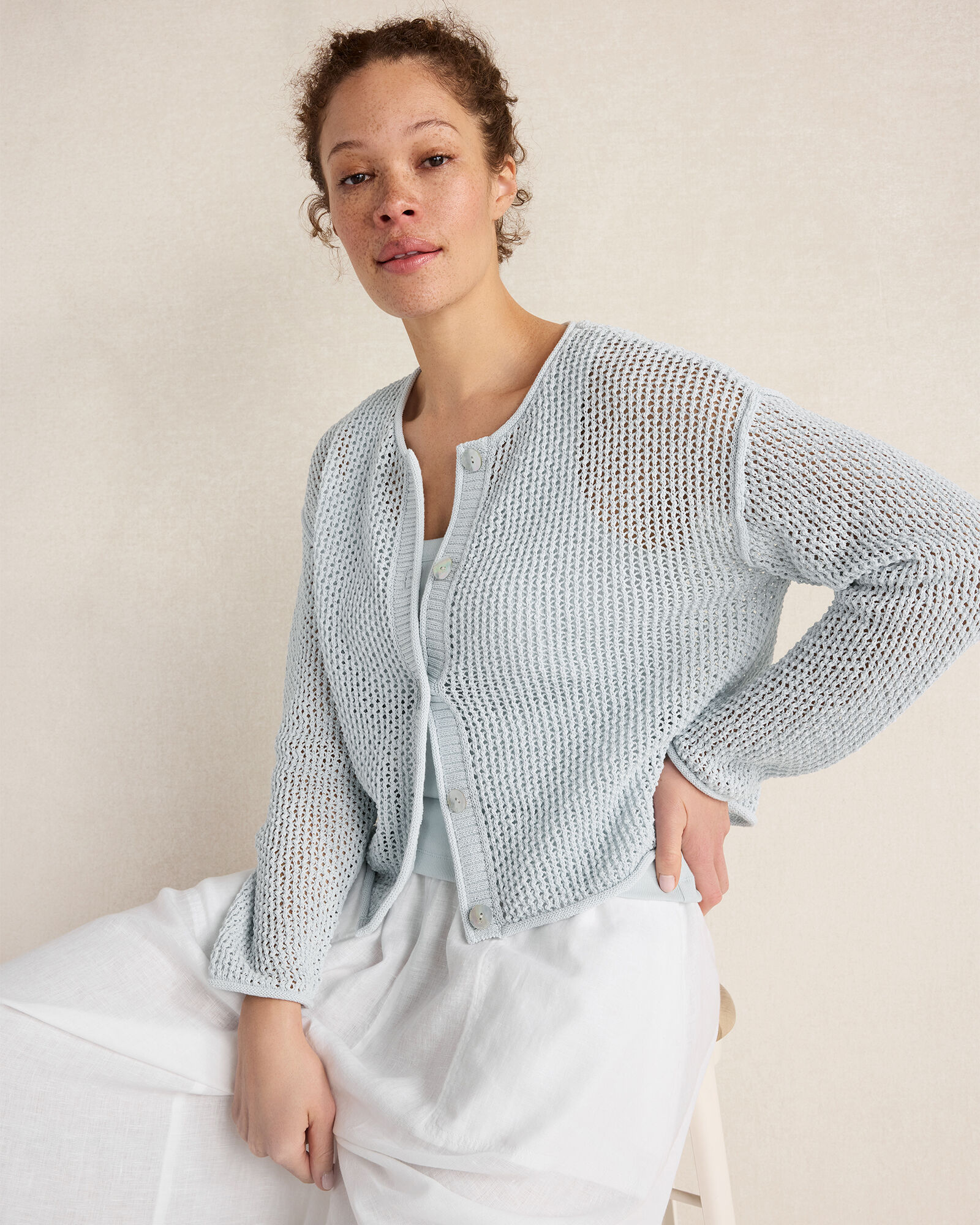 Cotton Blend Open Stitch Cardigan