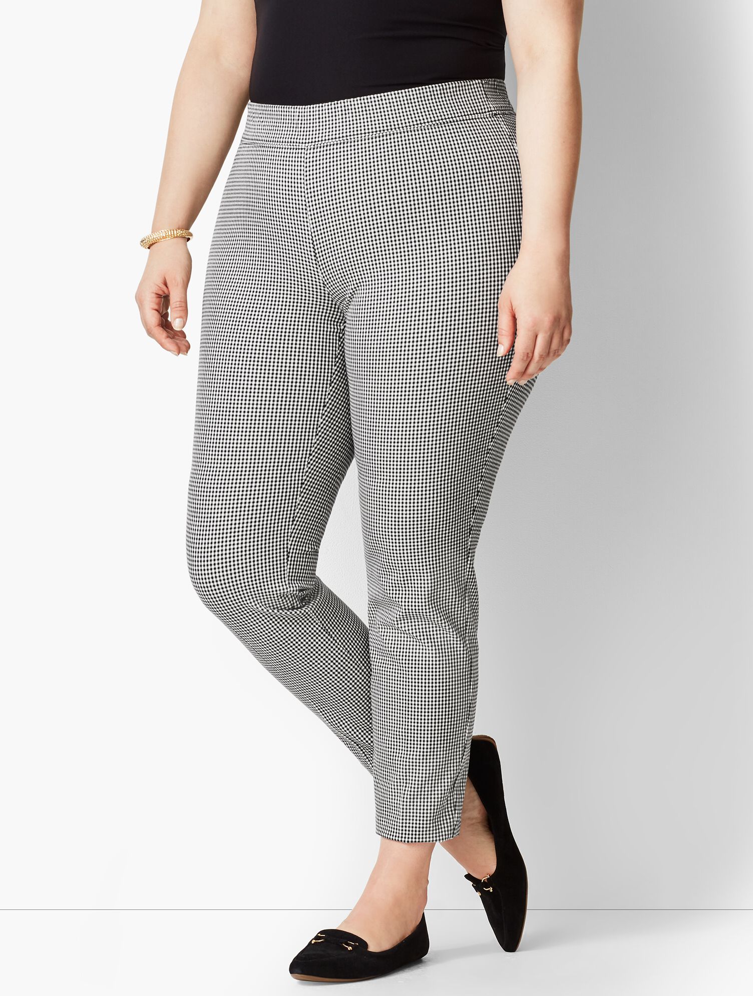 Mini Check Cotton Bi-Stretch Pull-On Skinny Ankle Pant