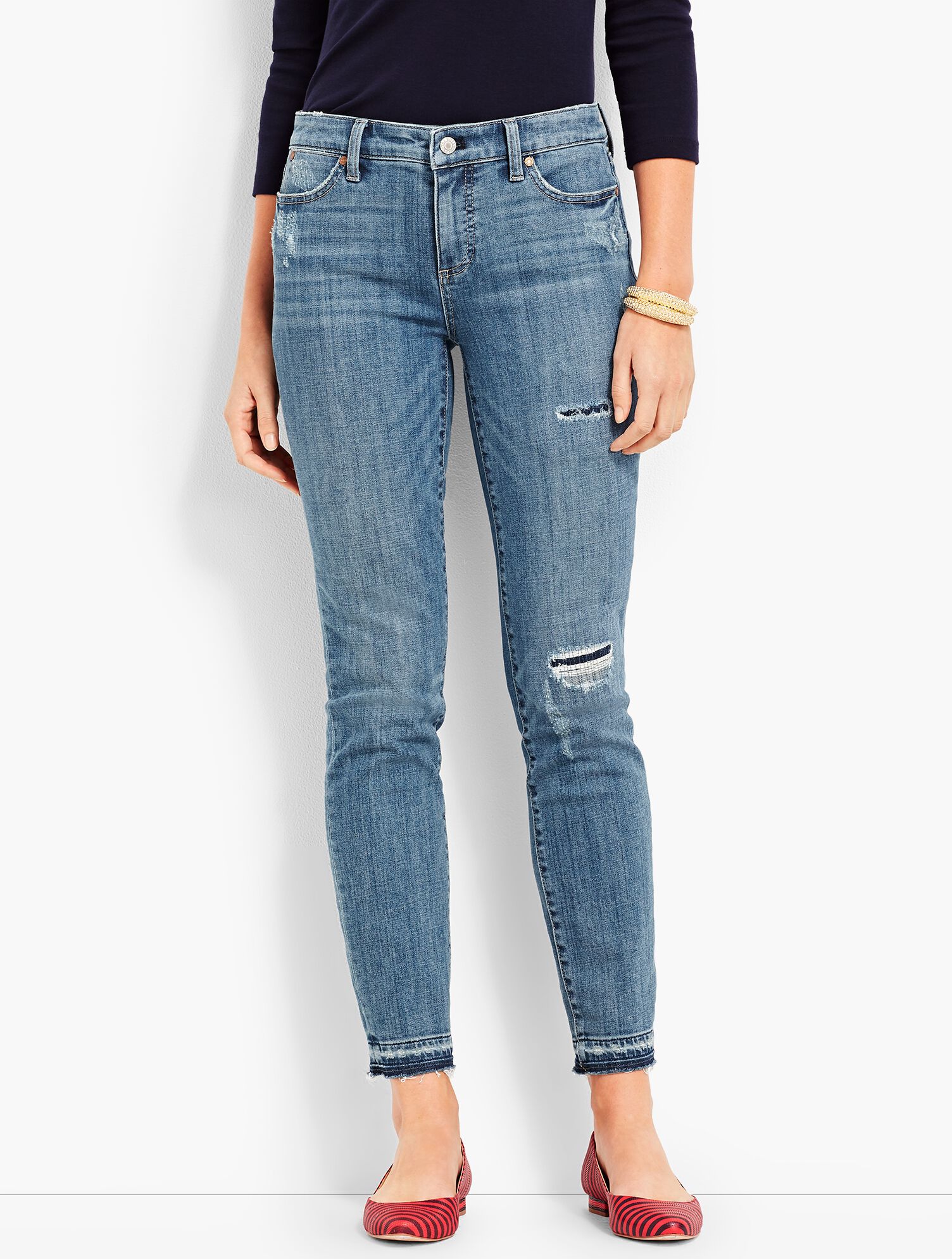Patched Denim Slim Ankle - Stratton Wash