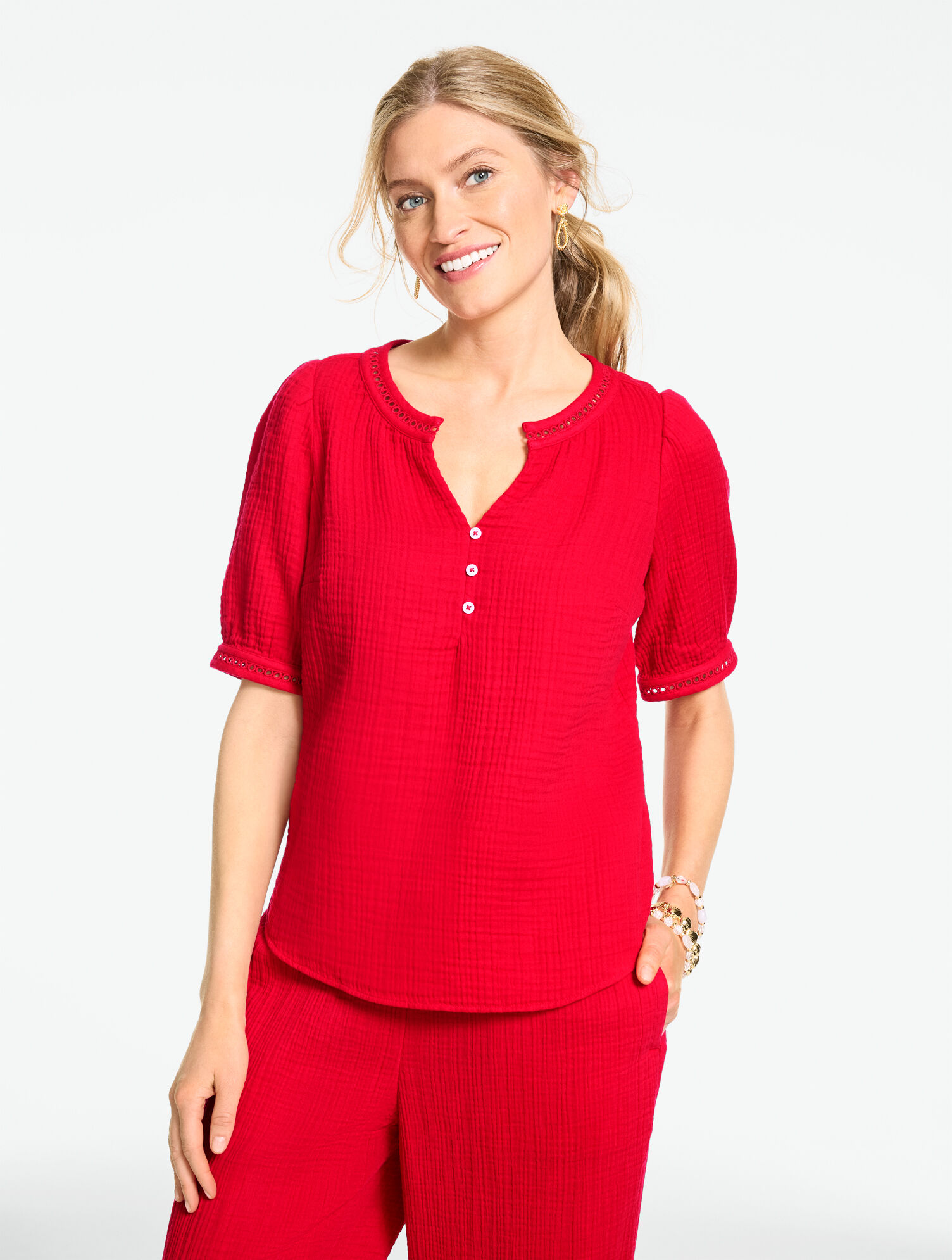 Elbow Sleeve Gauze Top