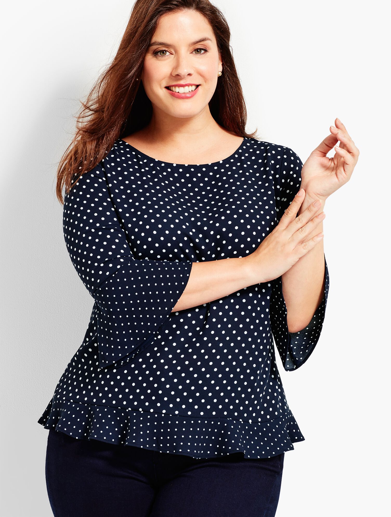 Flounce Dot Print Top