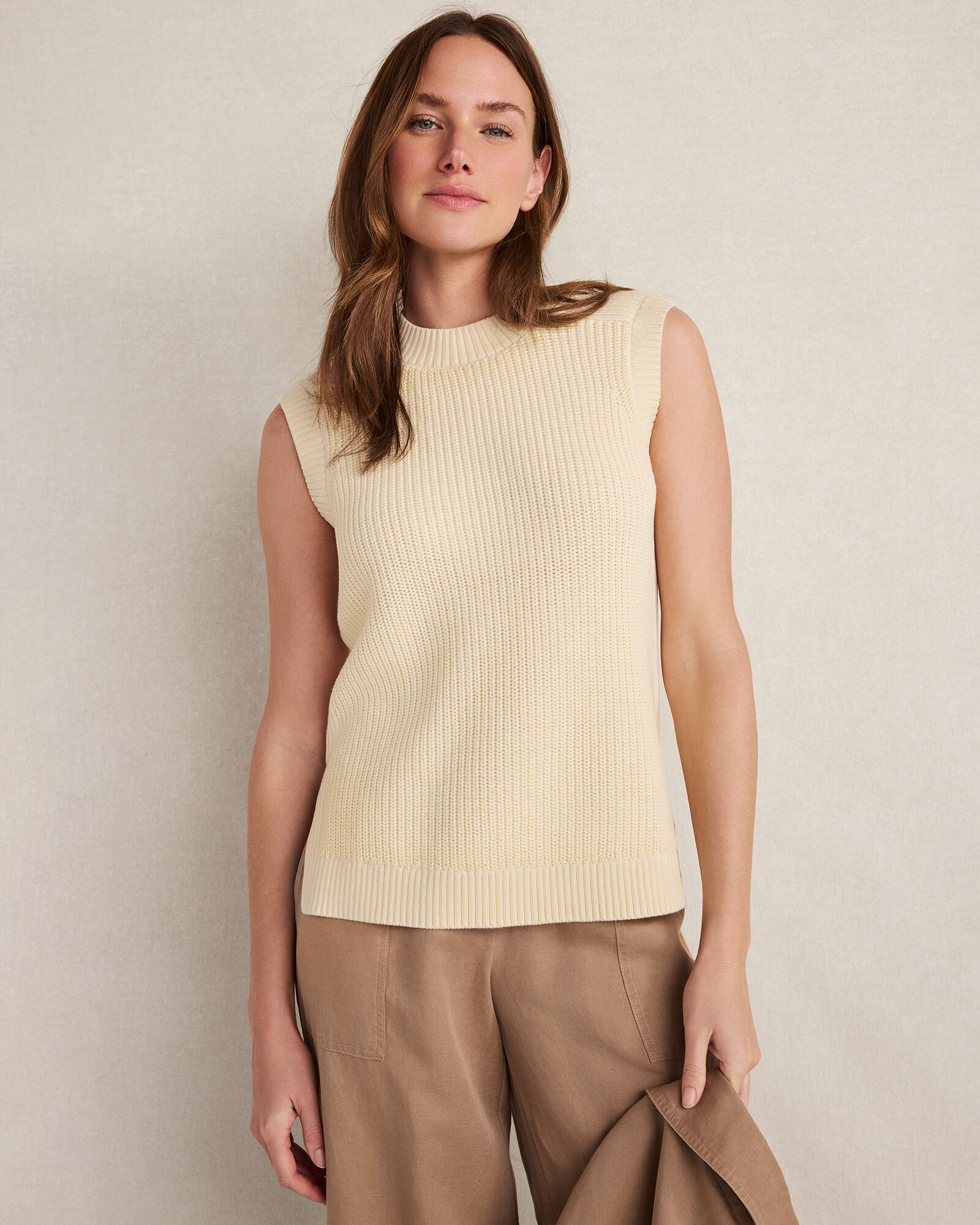 Garment-Dyed Cotton Shaker Sleeveless Sweater