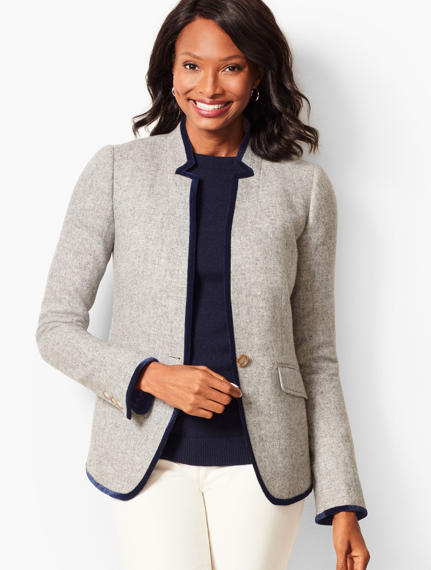 Velvet-Tipped Shetland Blazer