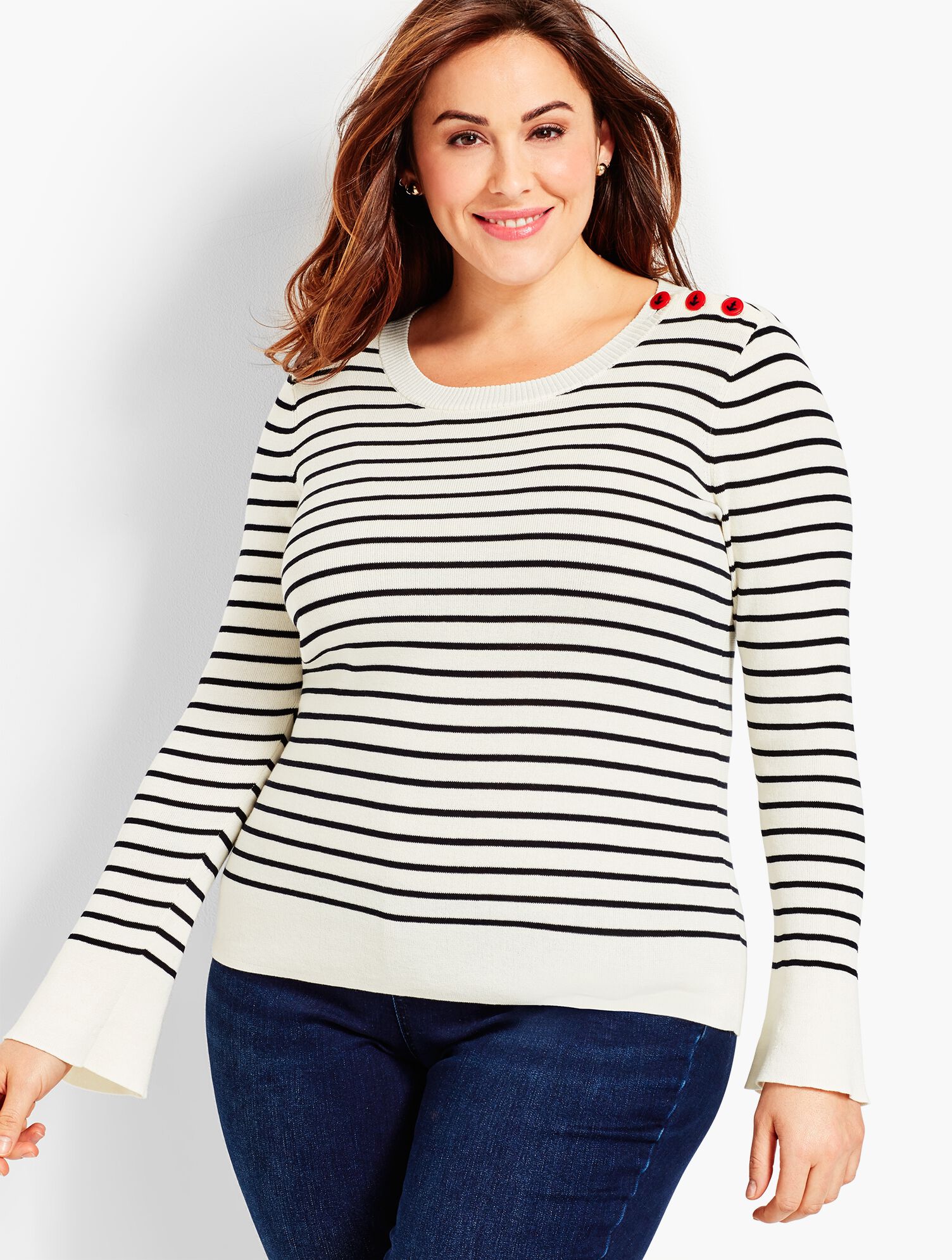 Button-Shoulder Sweater-Stripe